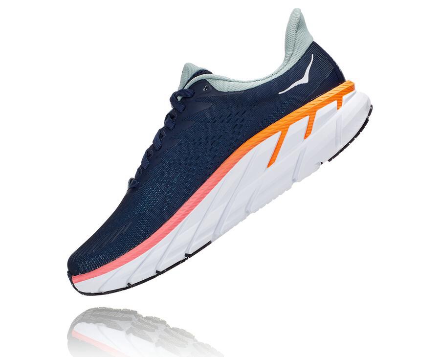 Running Shoes Womens - Hoka One One Clifton 7 - Navy/White - RJBYKWX-57